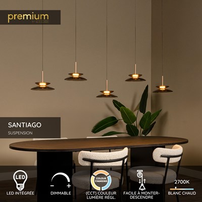 Lucide SANTIAGO - Suspension - LED Dim. - CCT - 5x10W 2700K/4000K - Ambre | Premium